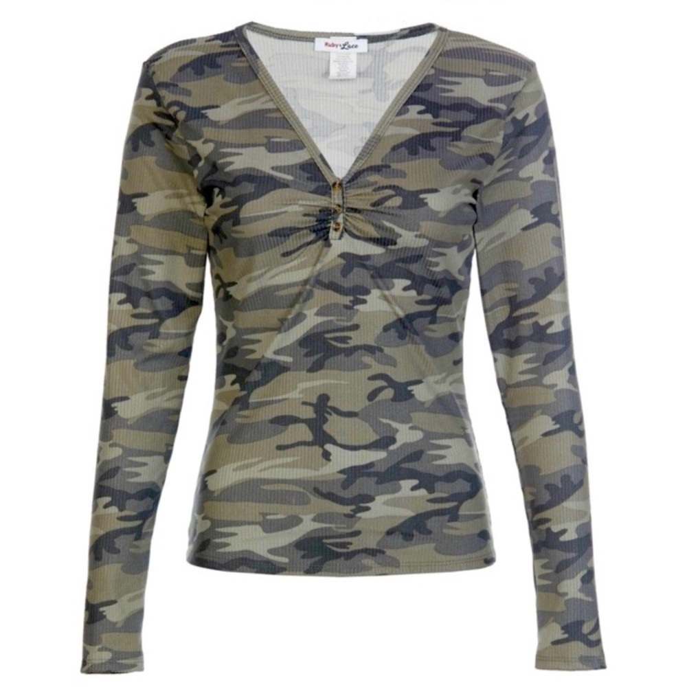 NEW Women’s Camo Print Henley Top